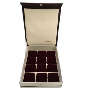dark brown velvet earring jewellery organizer box with 12 compartments and magnetic closure
