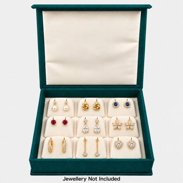 velvet earring box with earrings displayed