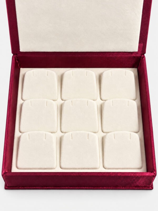 maroon earring box close-up 9 slot compartments